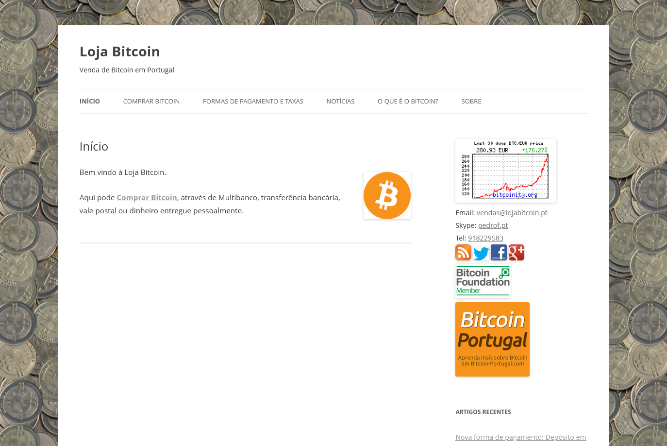 Screenshot do antigo site da Loja Bitcoin